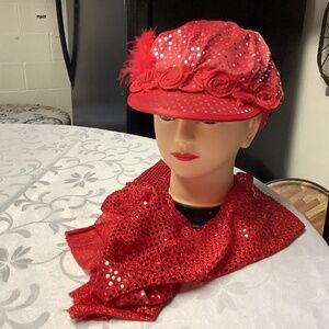 Red Hat Society  sequin cap, red sequin scarf, bonus, purple, scarf